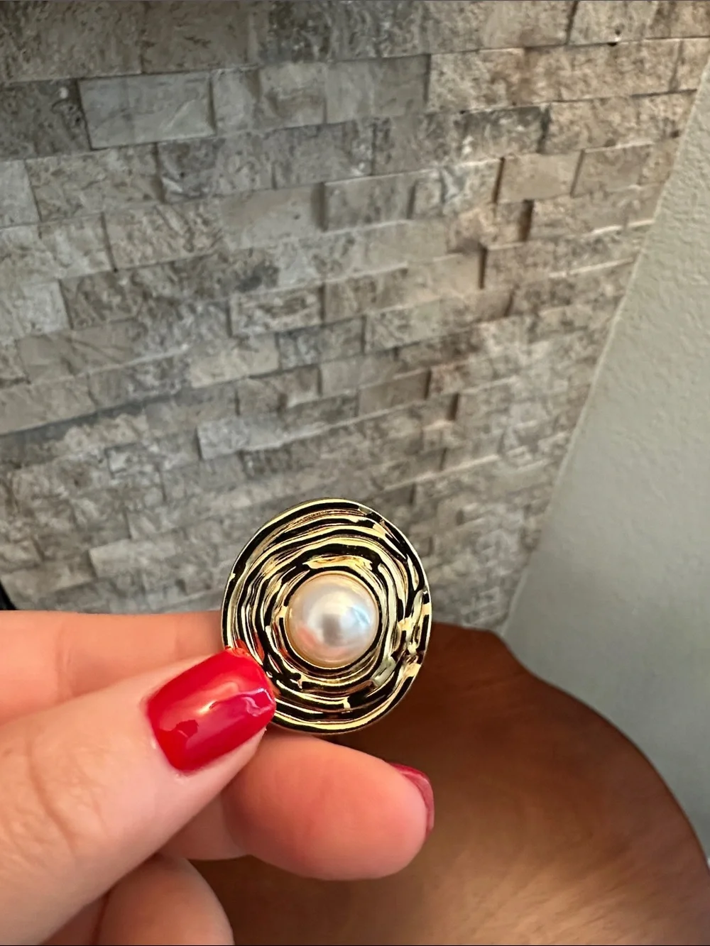 Gold Pearl Statement Open Ring - Women's Fashion Jewelry